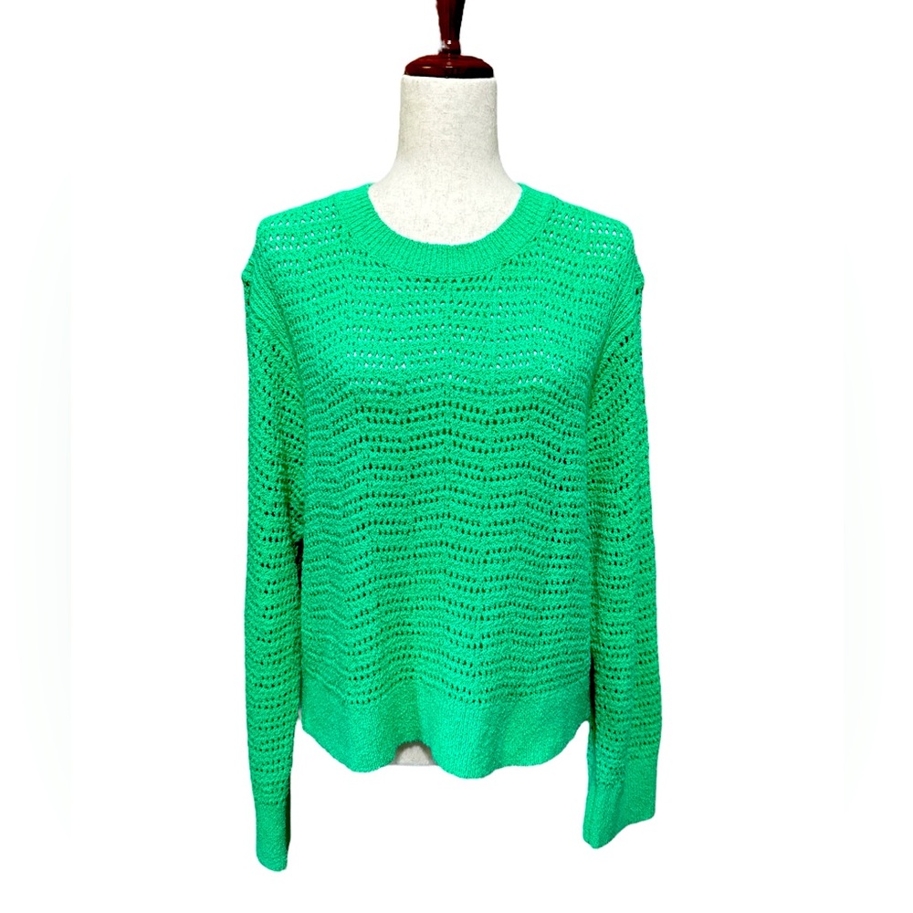NWT J.Crew Pointelle open knit crewneck sweater in dark mint